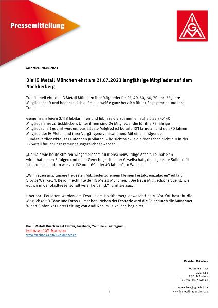 Pressemitteilung Jubilarfeier 2023